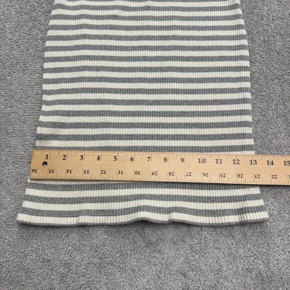 Theory Ribbed Knit Bodycon Midi Dress Womens XSP Gray White Striped Crew Neck - Picture 11 of 14